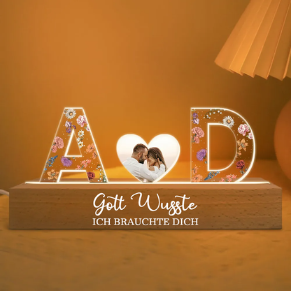 2 Buchstaben Personalisiertes LED-Nachtlicht mit Foto und Spruch