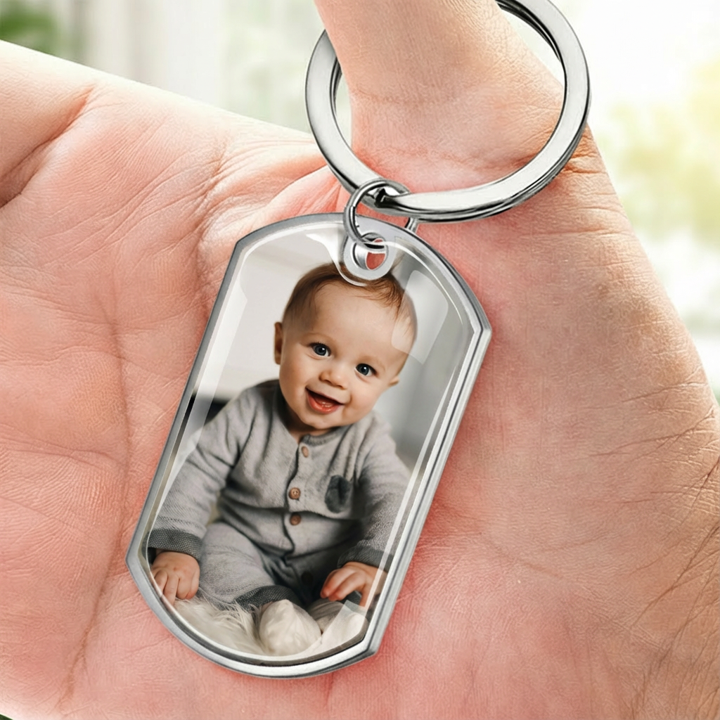 Ich liebe dich Papa/Mama - Foto Schlüsselanhänger mit Gravur Edelstahl-Schlüsselanhänger mit Expoxidharz