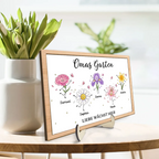 Personalisierter Holzaufsteller mit Geburtsblumen - Omas Garten