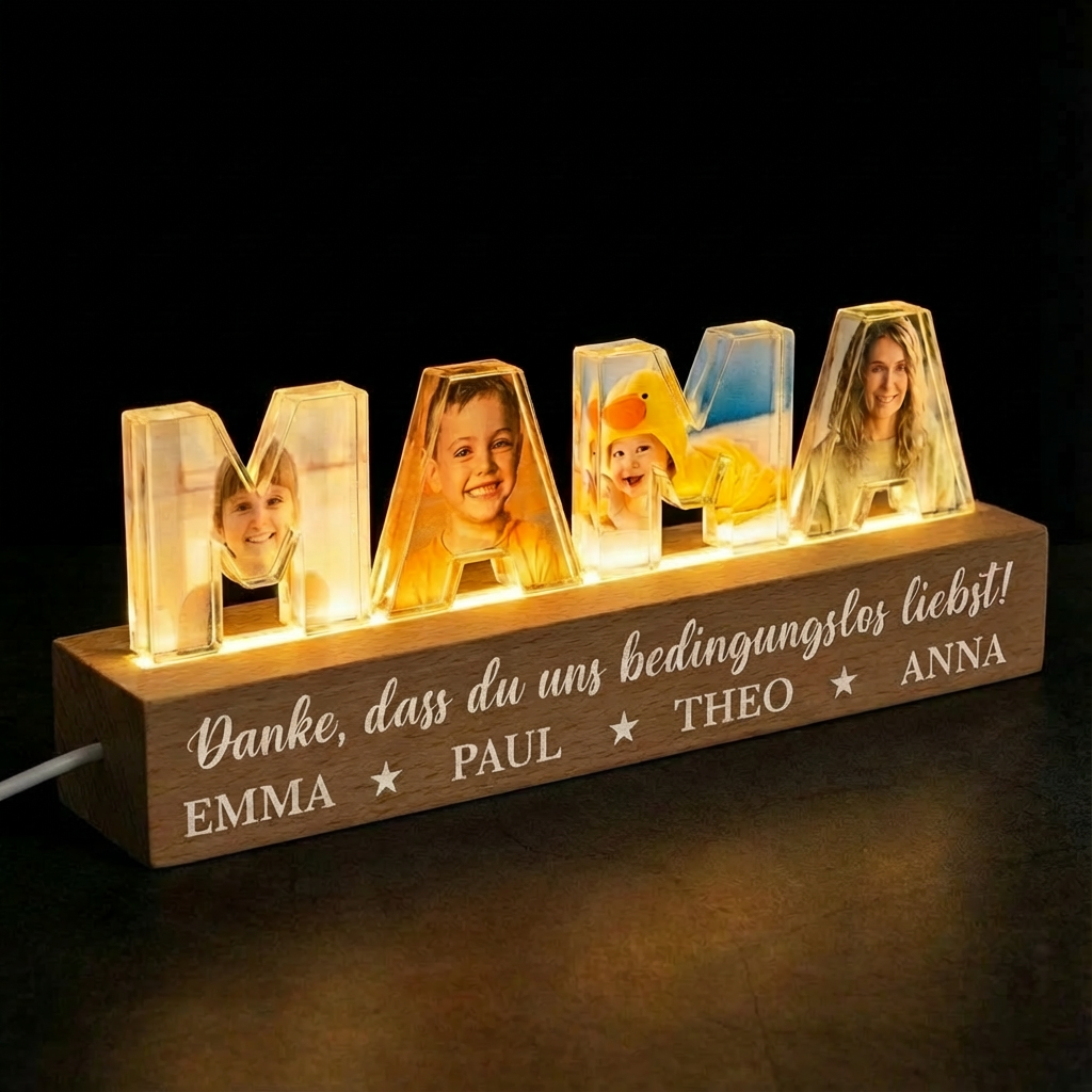 Personalisierte Nachtlicht mit Fotos, Namen und Text Geschenk für Mama und Oma
