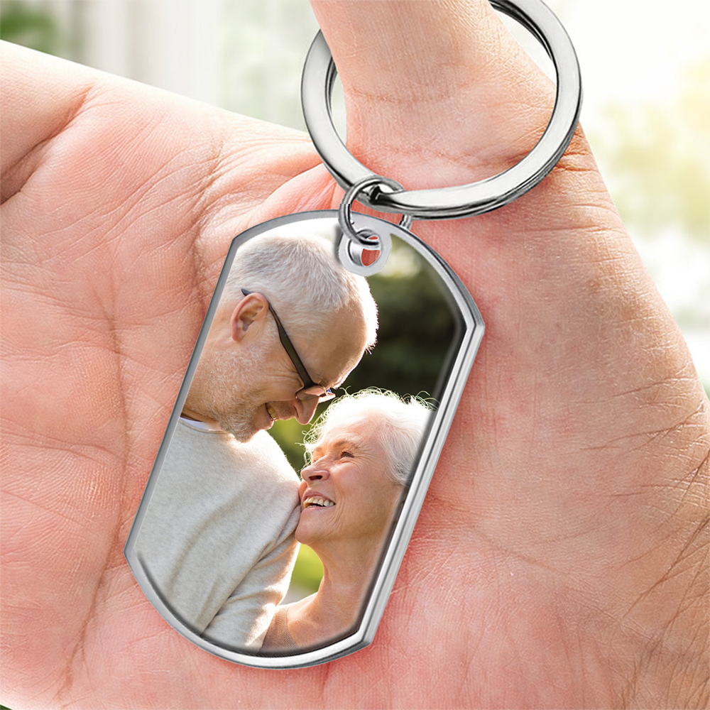 Foto Schlüsselanhänger mit Gravur Edelstahl-Schlüsselanhänger mit Expoxidharz Trauergeschenk