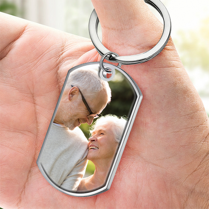 Foto Schlüsselanhänger mit Gravur Edelstahl-Schlüsselanhänger mit Expoxidharz Trauergeschenk
