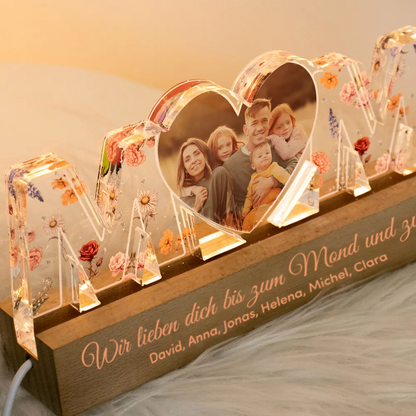 Personalisierte MOM-Nachtlicht mit Foto und Geburtsblumen für Mutter