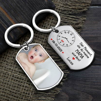 Der Moment, als du...Foto Schlüsselanhänger mit Gravur Edelstahl-Schlüsselanhänger mit Expoxidharz