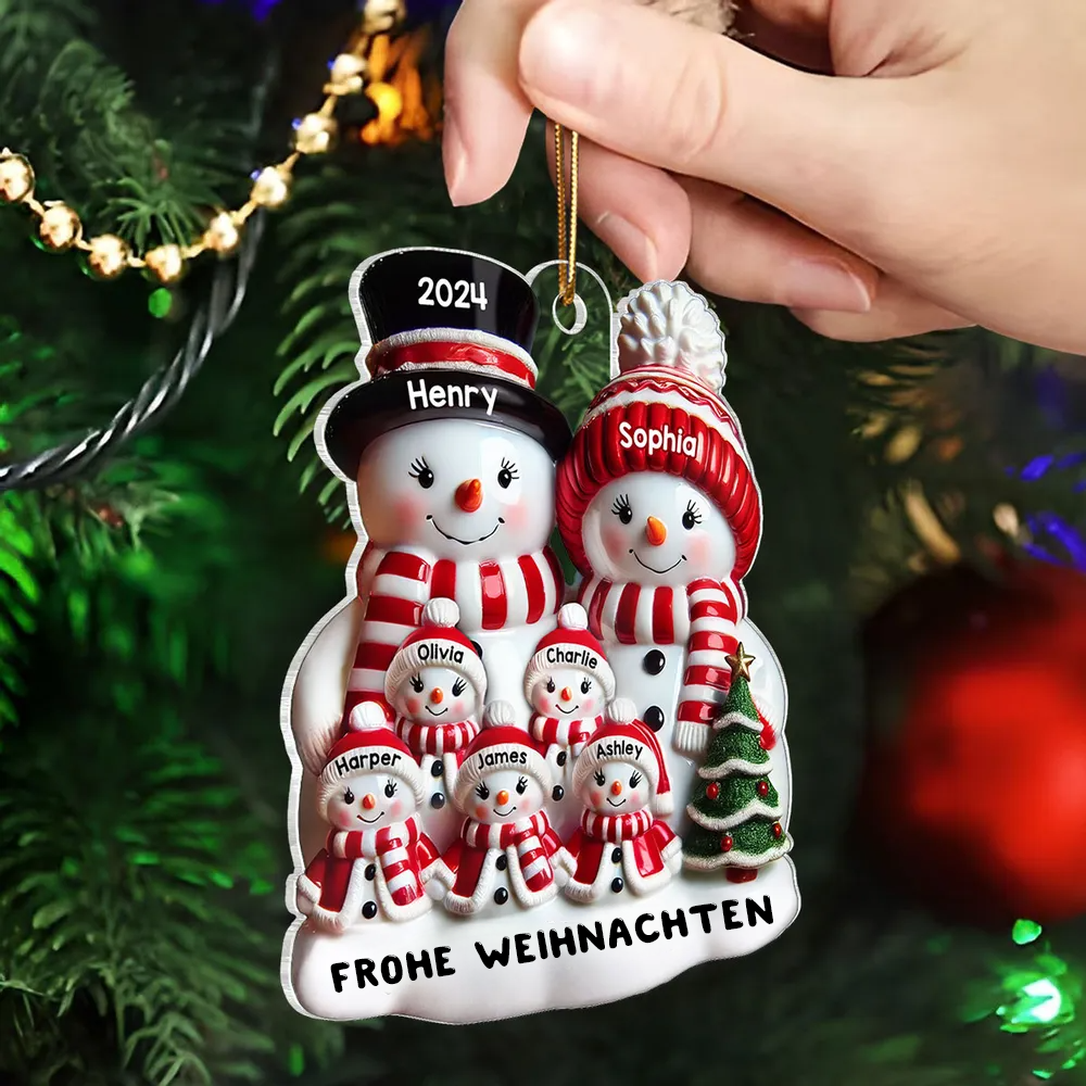 Schneemann-Familie Glanzeffekt Weihnachtsdekoration – Personalisierter Acrylanhänger