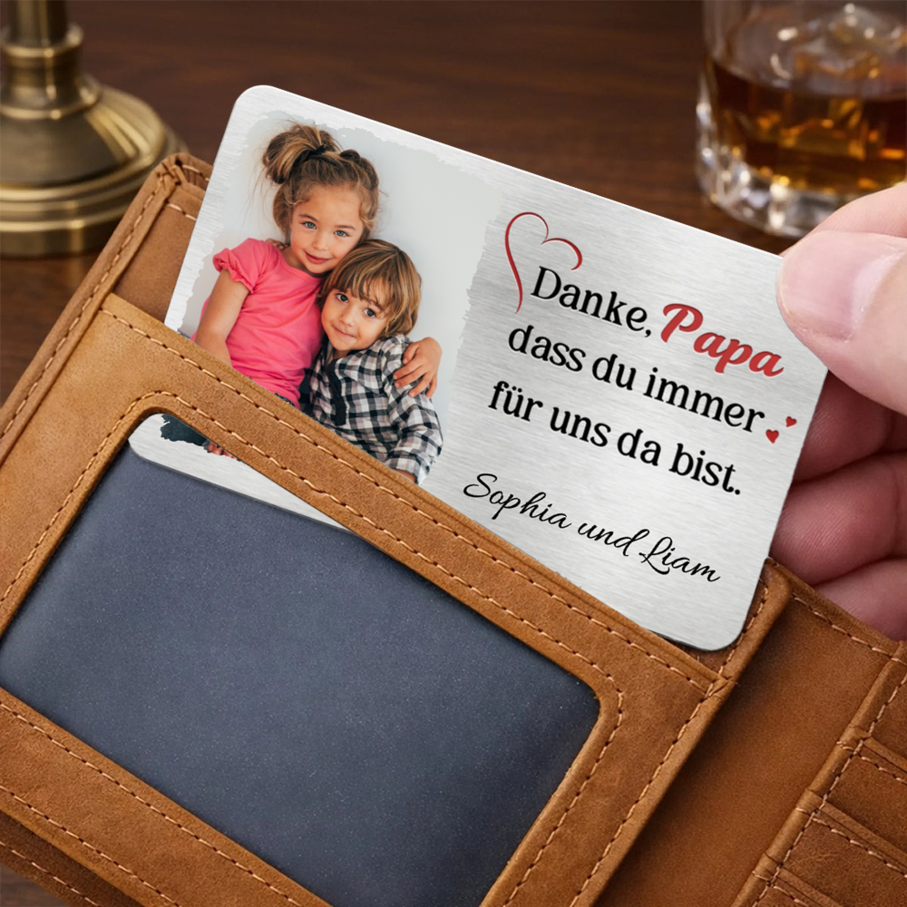"Danke Papa" Foto Geldbörse-Karte mit Gravur Geschenk für Papa und Mama