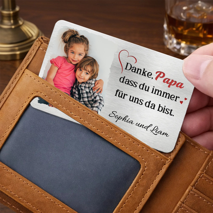 "Danke Papa" Foto Geldbörse-Karte mit Gravur Geschenk für Papa und Mama