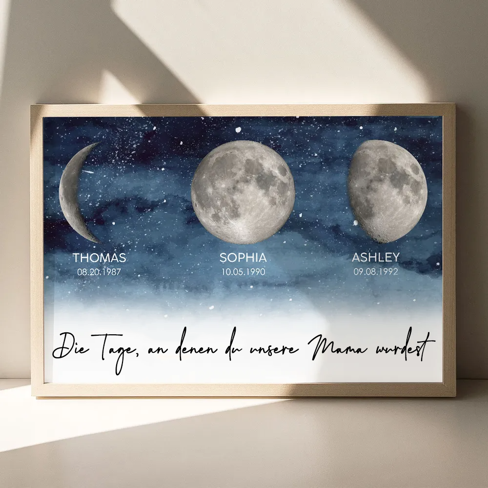 Personalisierte Mondphasen-Grafik mit Holzrahmen Geschenk für Mama und Papa