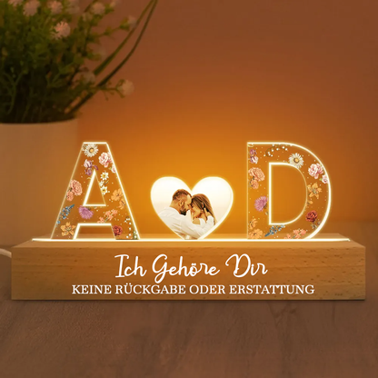 2 Buchstaben Personalisiertes LED-Nachtlicht mit Foto und Spruch