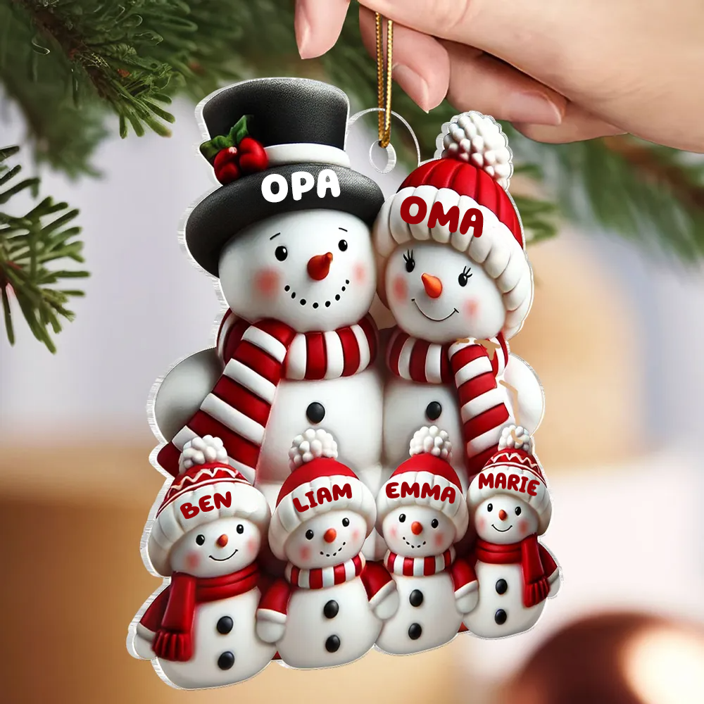 Schneemann-Familie Weihnachtsdeko – Personalisierter Acrylanhänger