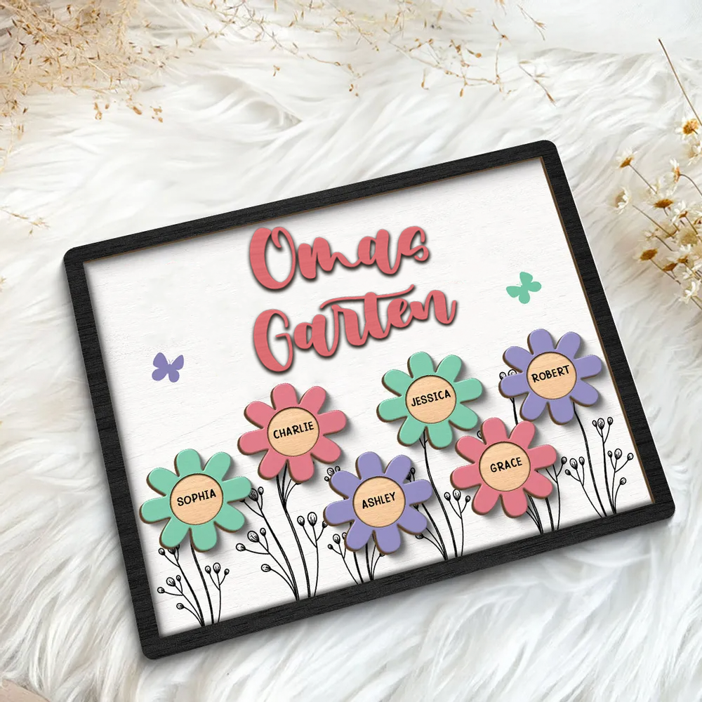 Personalisierte Holztafel mit Blumen für Oma und Mama