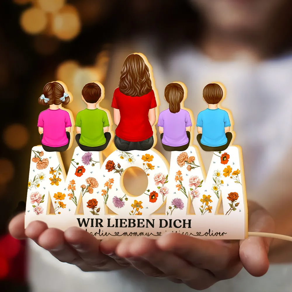 MOM Blumen Personalisierte Lichtbox/ LED Nachtlicht Geschenk für Mama