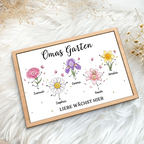 Personalisierter Holzaufsteller mit Geburtsblumen - Omas Garten