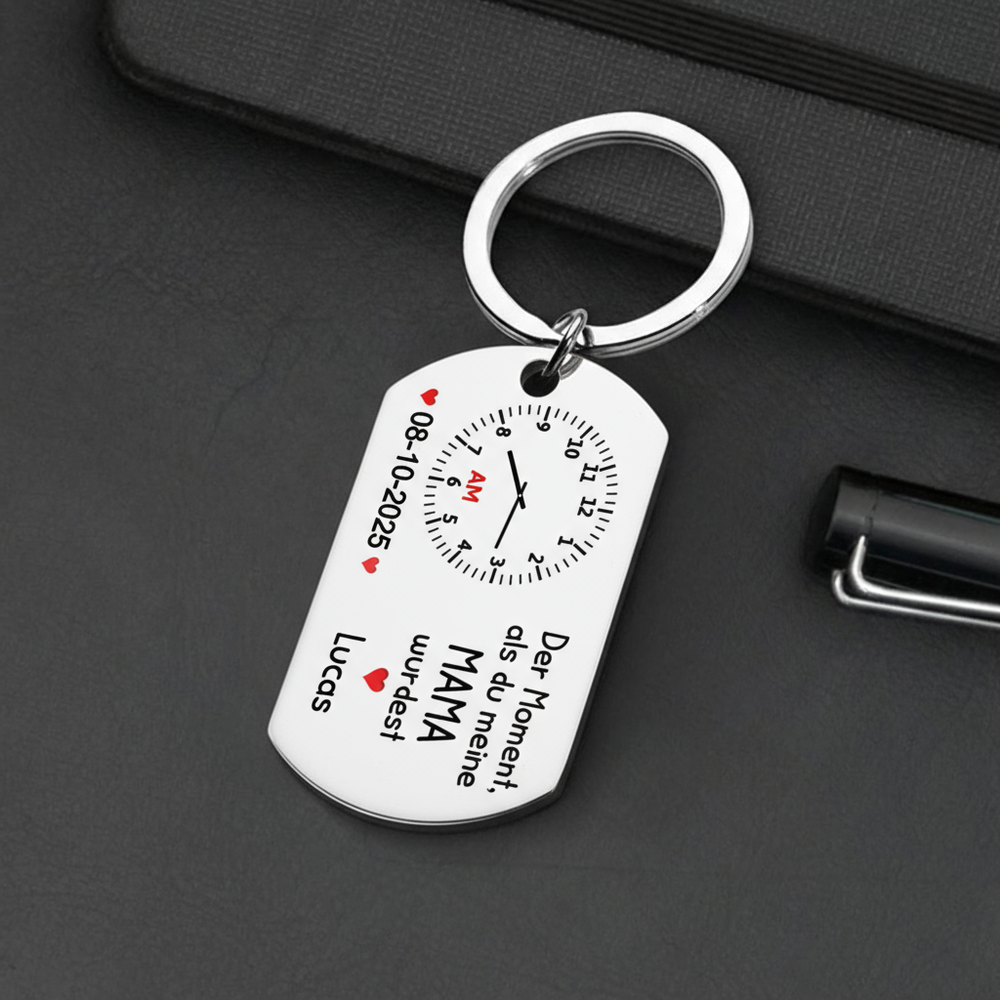 Der Moment, als du...Foto Schlüsselanhänger mit Gravur Edelstahl-Schlüsselanhänger mit Expoxidharz