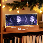 Lila Blumen - Personalisiertes LED-Nachtlicht mit Mondphasen und Text Geschenk für Mama und Oma