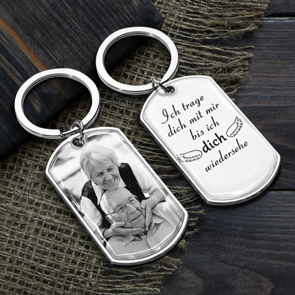 Foto Schlüsselanhänger mit Gravur Edelstahl-Schlüsselanhänger mit Expoxidharz Trauergeschenk