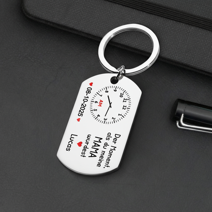 Der Moment, als du...Foto Schlüsselanhänger mit Gravur Edelstahl-Schlüsselanhänger mit Expoxidharz