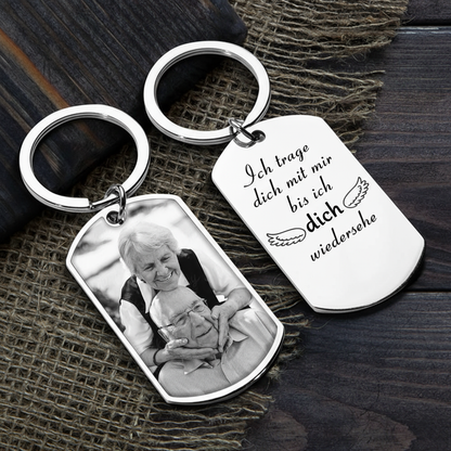 Foto Schlüsselanhänger mit Gravur Edelstahl-Schlüsselanhänger mit Expoxidharz Trauergeschenk