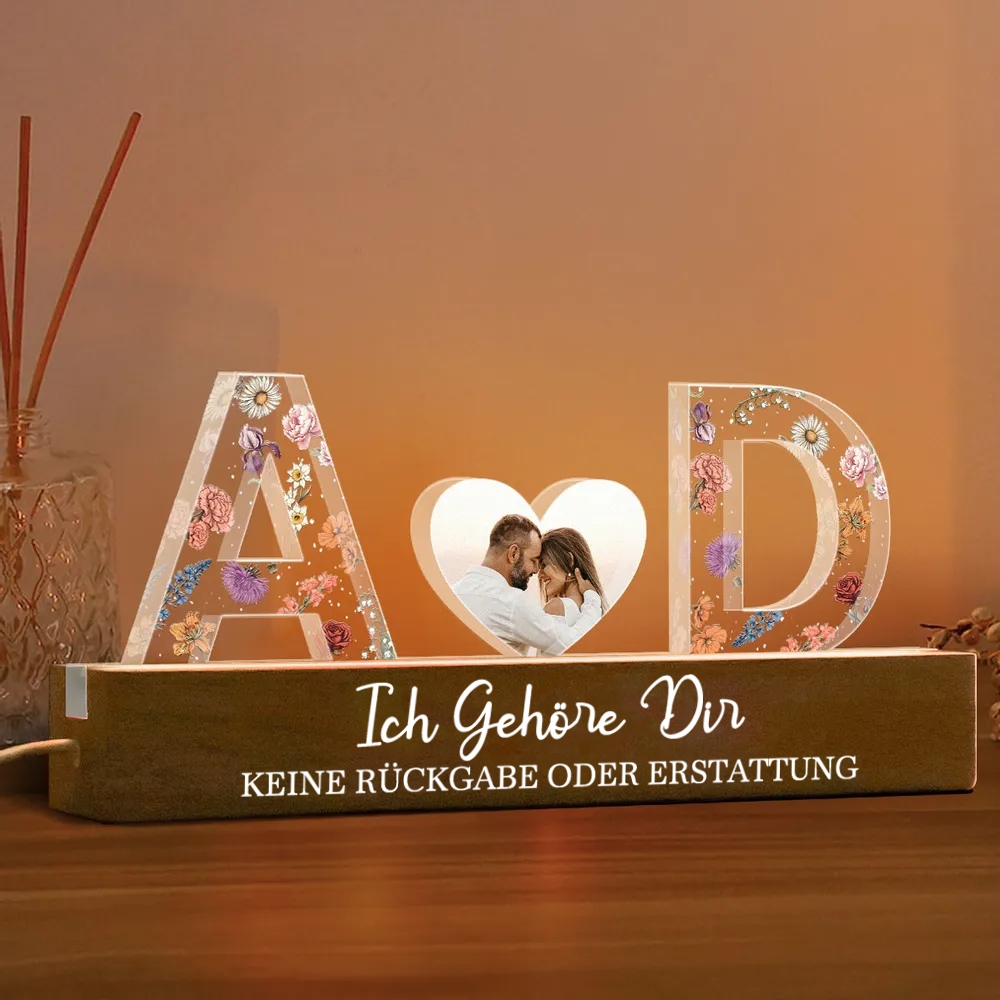 2 Buchstaben Personalisiertes LED-Nachtlicht mit Foto und Spruch
