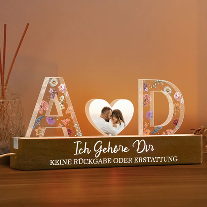 2 Buchstaben Personalisiertes LED-Nachtlicht mit Foto und Spruch