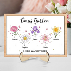 Personalisierter Holzaufsteller mit Geburtsblumen - Omas Garten