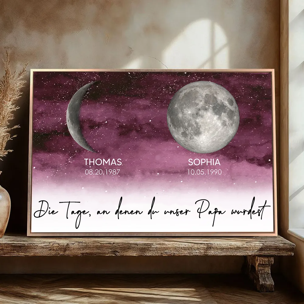 Personalisierte Mondphasen-Grafik mit Holzrahmen Geschenk für Mama und Papa