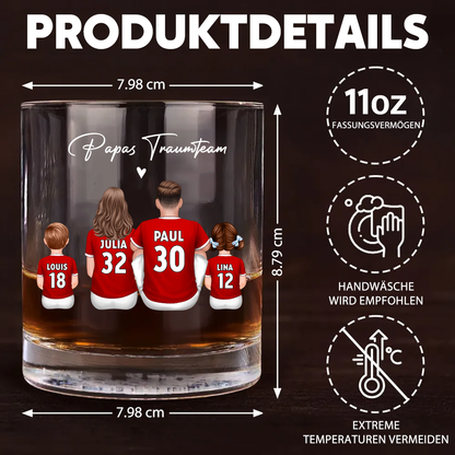 Papas Fußballteam - Whisky-Glas mit 2-5 Personen personalisiert Geschenk für Vater