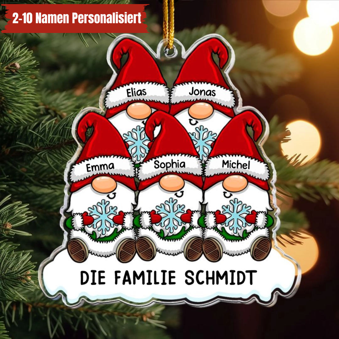 Personalisierter Familien-Weihnachtsanhänger mit Weihnachtswichtel – 2-10 Namen möglich