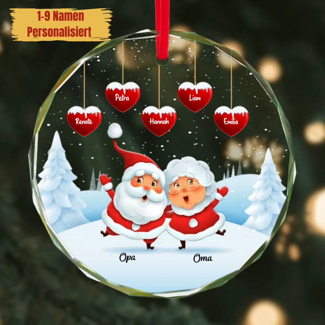 Personalisierter Weihnachtsbaumschmuck – Glas Weihnachtsanhänger mit Familiennamen