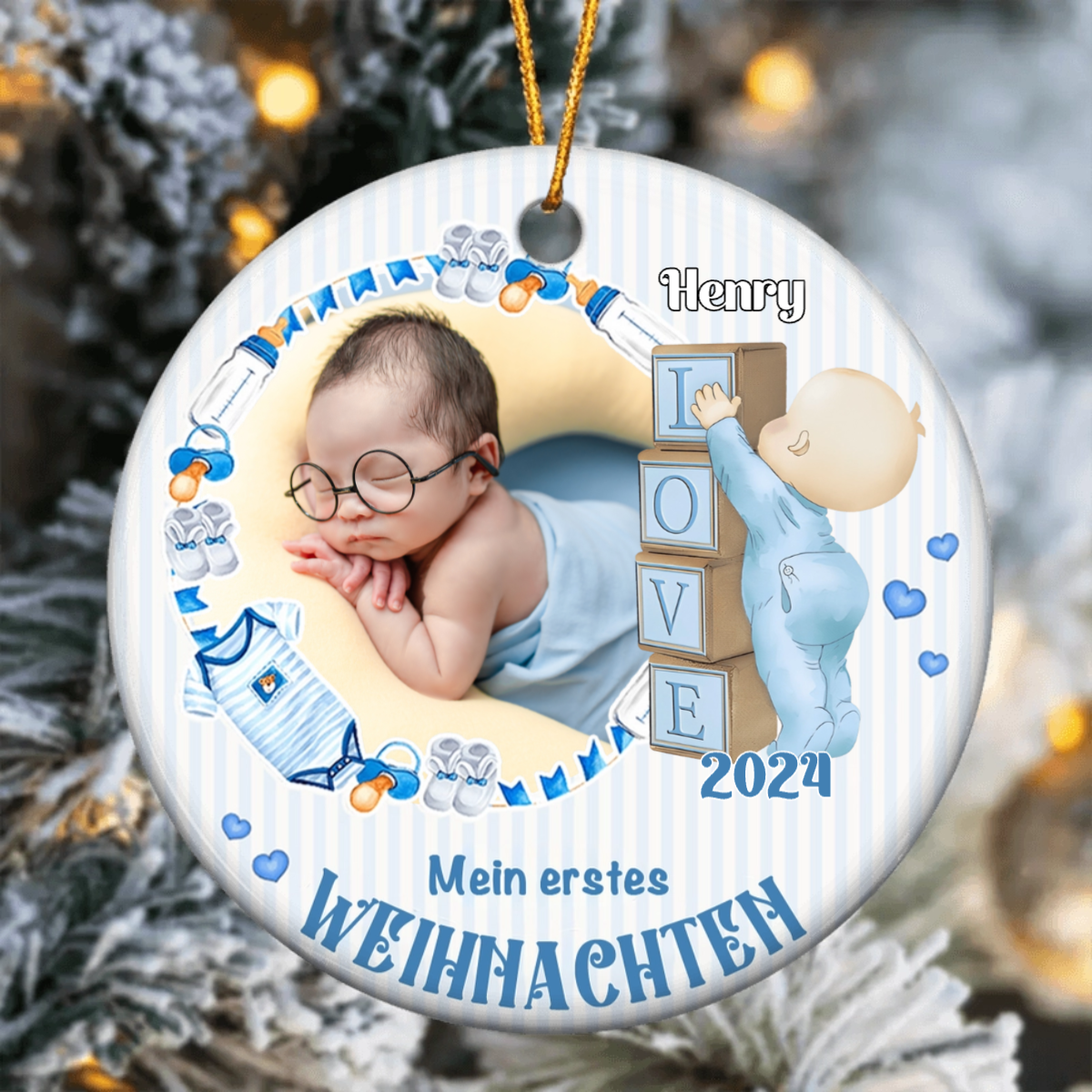 Personalisierter Baby-Weihnachtsanhänger aus Keramik„Mein erstes Weihnachten“