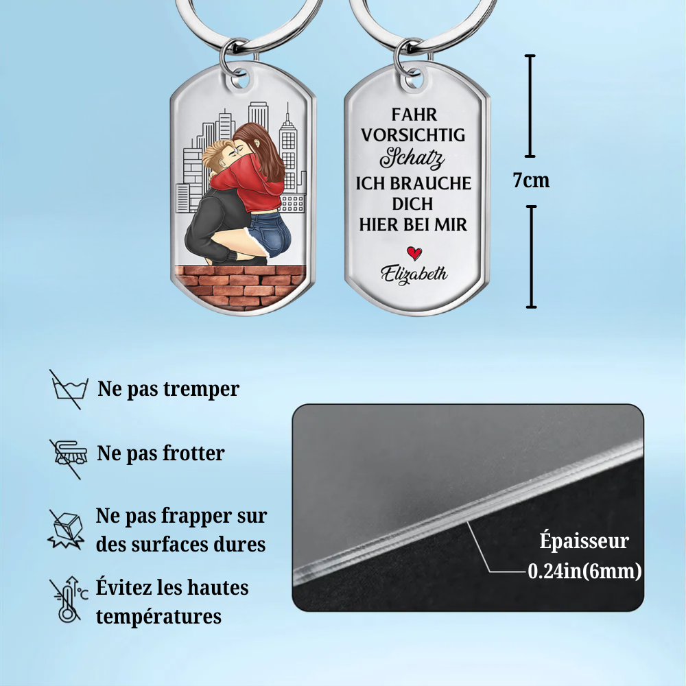 Fahr Vorsichtig Edelstahl-Schlüsselanhänger Geschenk für Paar