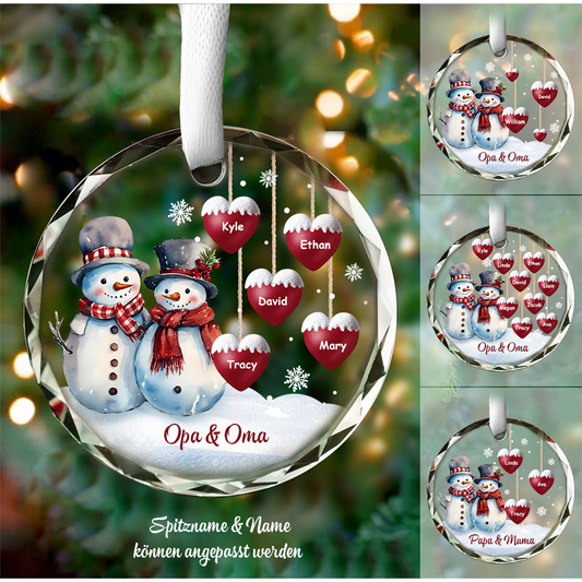 Christbaumschmuck Glas mit Schneemännchen und Herzen Geschenke für Familie