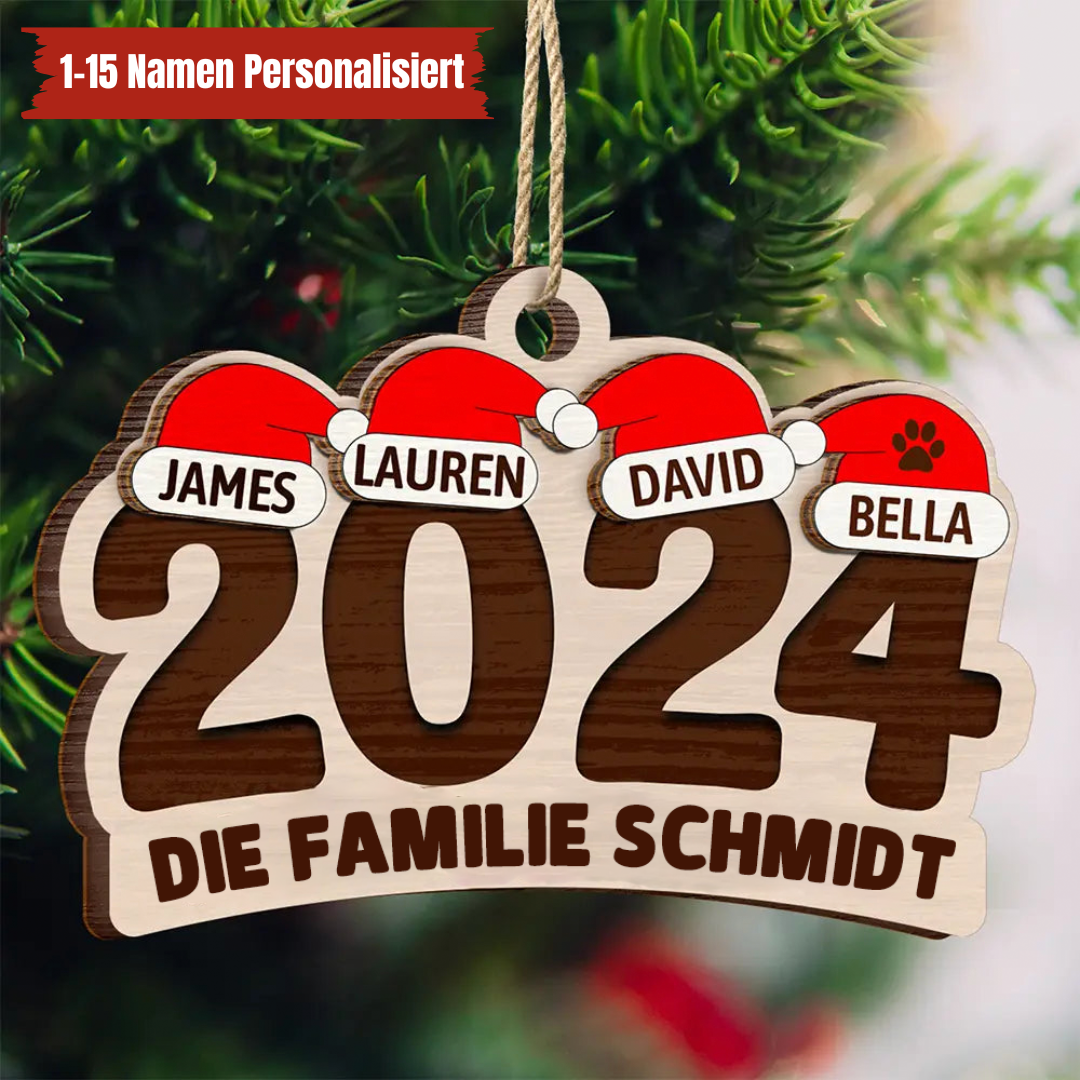 Personalisierter Weihnachtsanhänger 2024 – Familiennamen und Haustiere