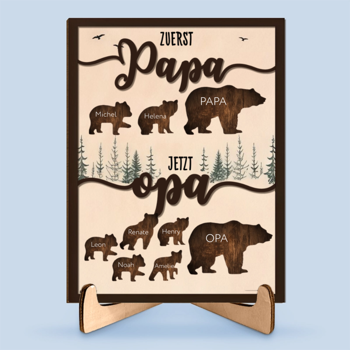Zuerst Papa, Jetzt Opa-Personalisierte Holztafel mit Bären und Namen
