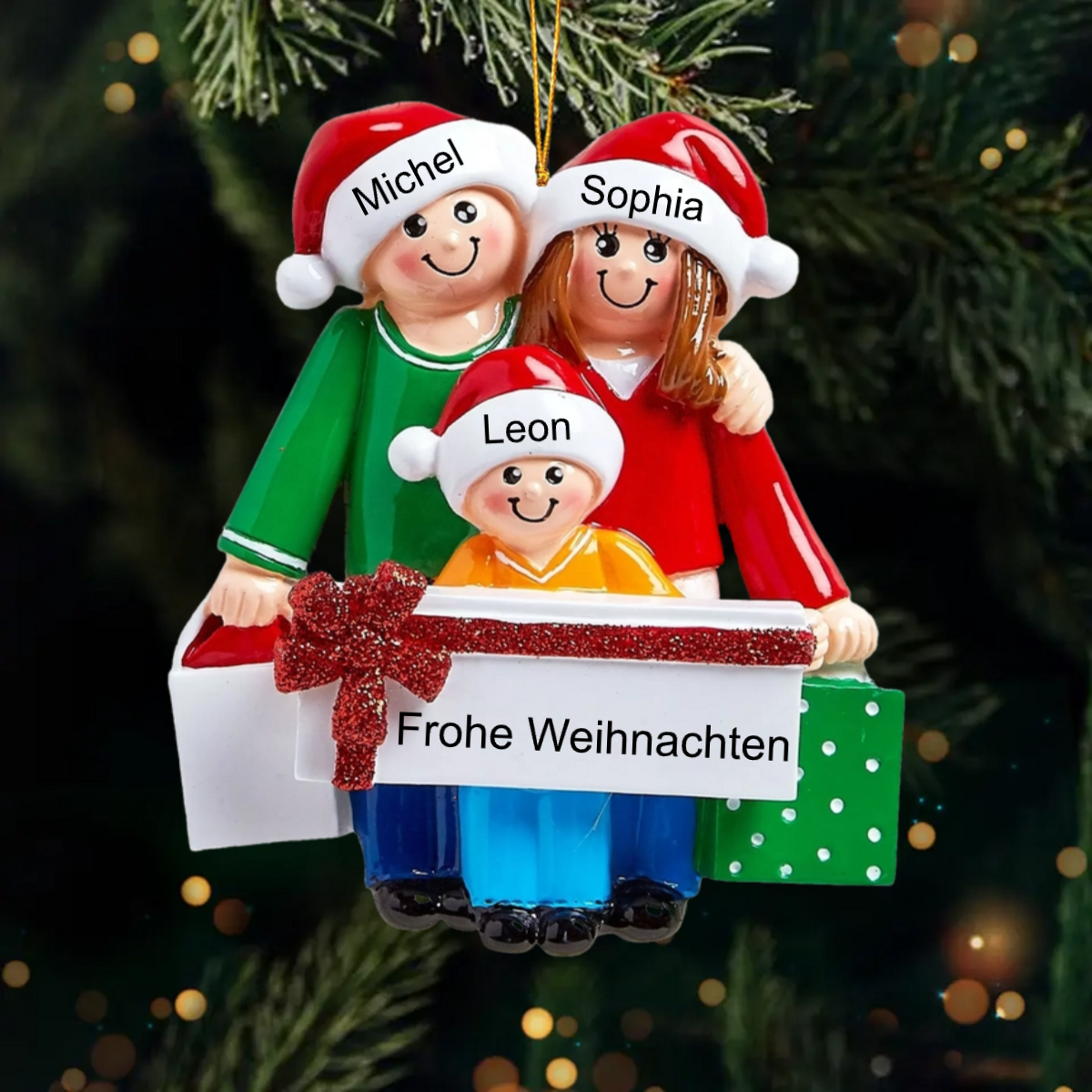 Weihnachtsschmuck Familie mit Geschenke mit Geschenke 3-5 Namen