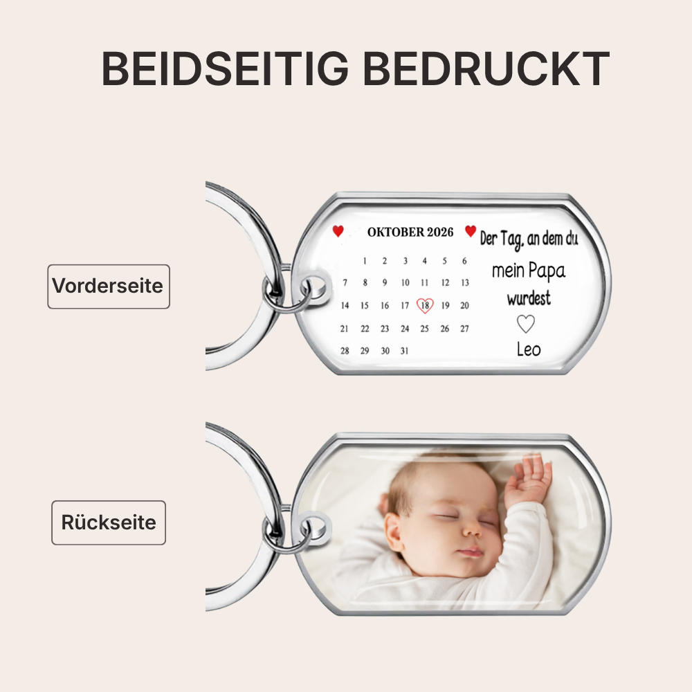 Personalisierter Edelstahl-Foto-Schlüsselanhänger mit Harzbeschichtung – „Der Tag, an dem du …“