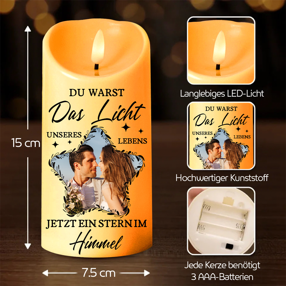 Stern LED-Kerze mit Foto Trauerkerze