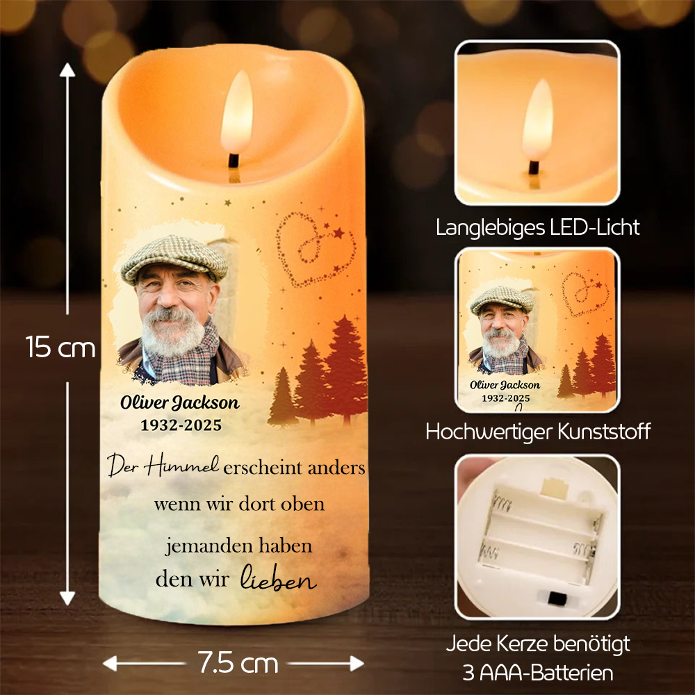 Personalisierte LED-Kerze mit Foto Trauerkerze mit Bäumen