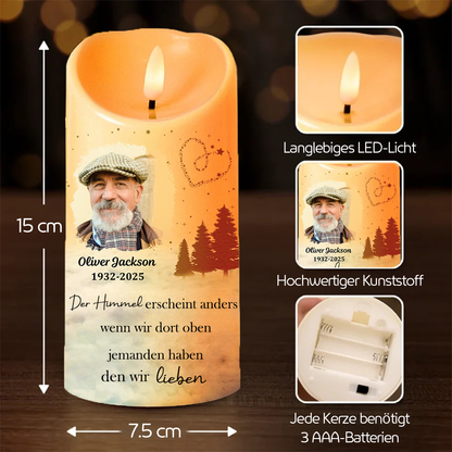 Personalisierte LED-Kerze mit Foto Trauerkerze mit Bäumen