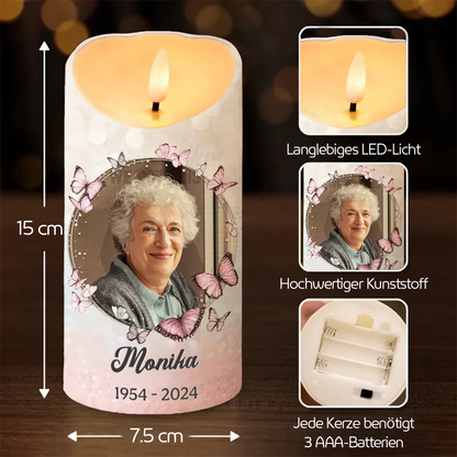 In liebevoller Erinnerung an...- Personalisierte Trauerkerze LED-Kerze mit Foto