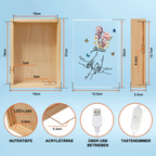 Holzrahmen-Lichtbox mit Geburtsblumen und Händen Geschenk für Mama und Oma
