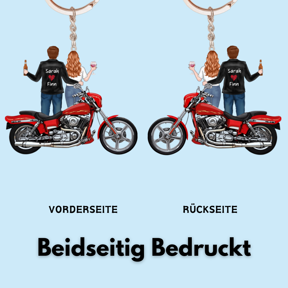 Motorradpaar mit Namen Personalisierter Acryl-Schlüsselanhänger