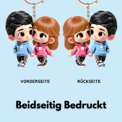 Süßes Cartoon-Paar – Personalisierter Auto-Acrylschlüsselanhänger