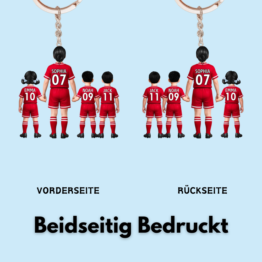Fußballmama und Kinder- Acrylschlüsselanhänger mit Trikots und Namen