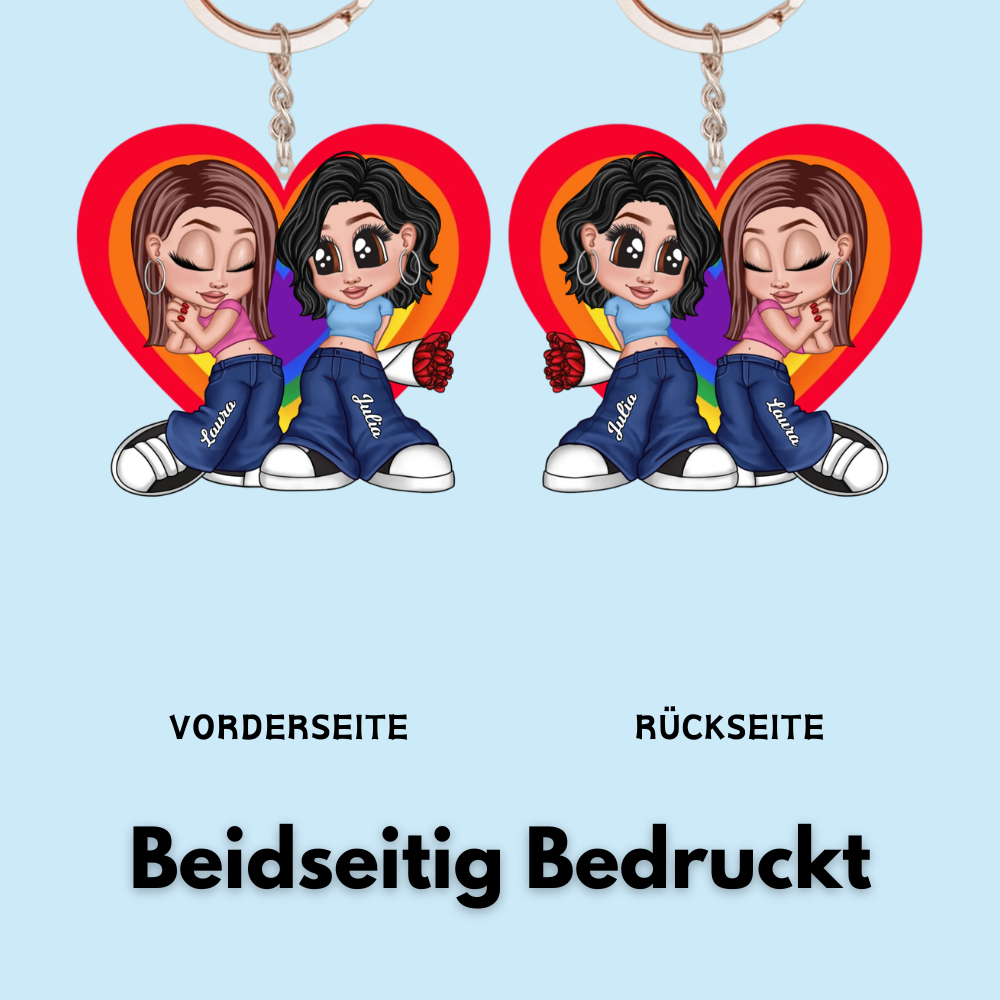 Regenbogenherz-Personalisierter Acryl-Schlüsselanhänger für Paare LGBT