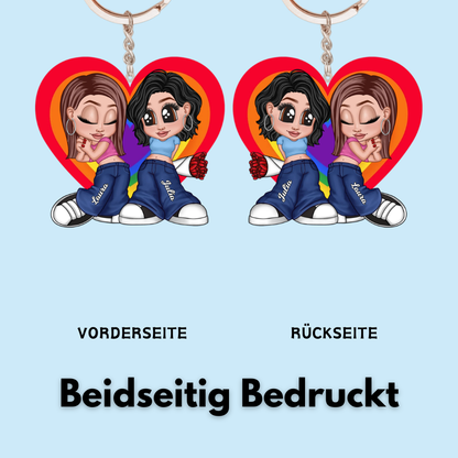Regenbogenherz-Personalisierter Acryl-Schlüsselanhänger für Paare LGBT
