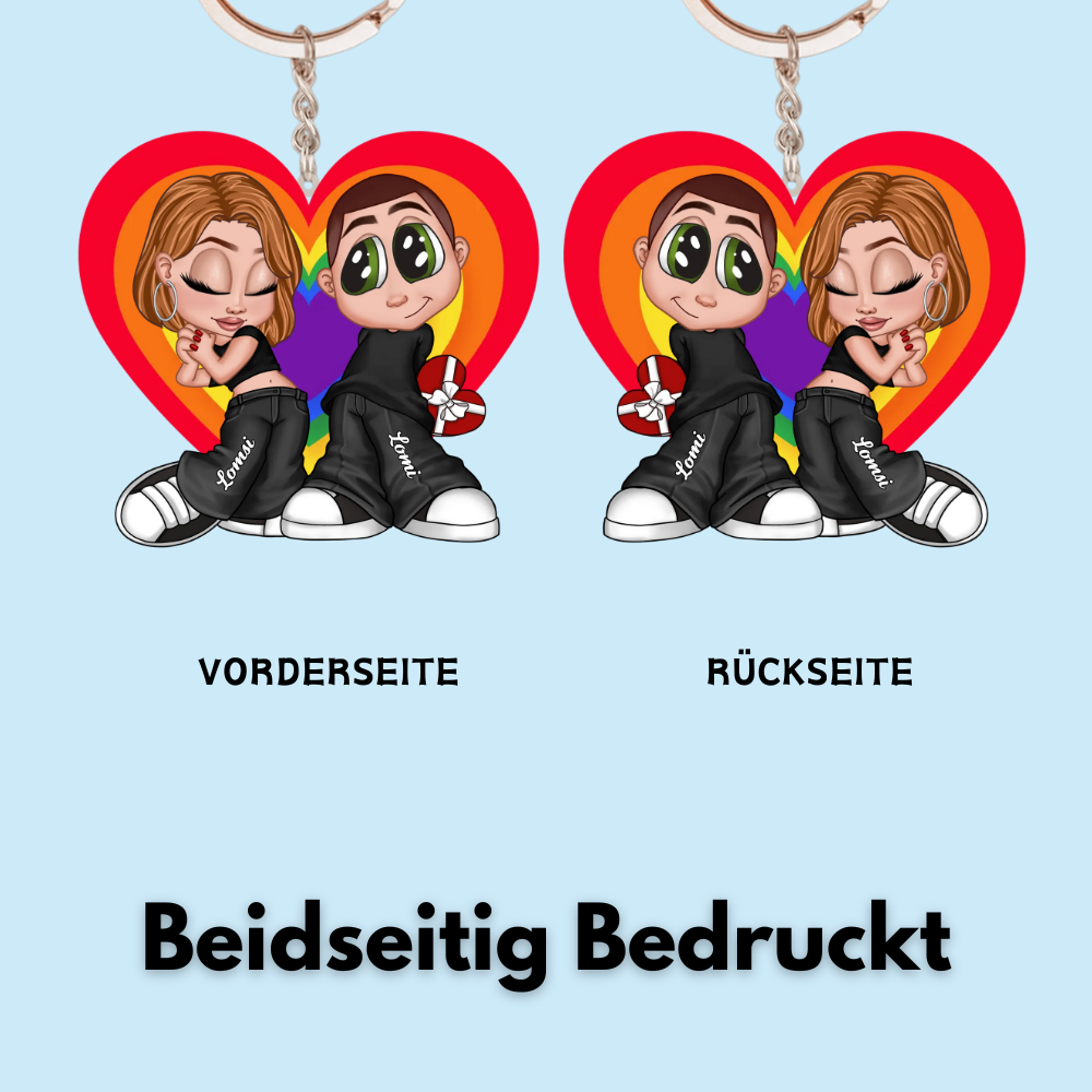 Regenbogenherz-Personalisierter Acryl-Schlüsselanhänger für Paare LGBT