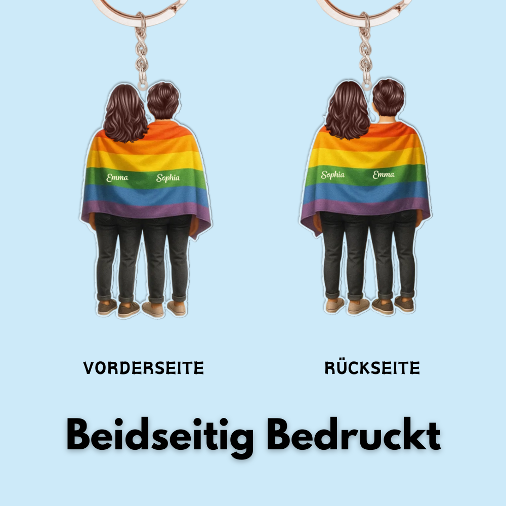 Regenbogenfahne-Personalisierter Schlüsselanhänger mit 2 Figuren für LGBT-Paar