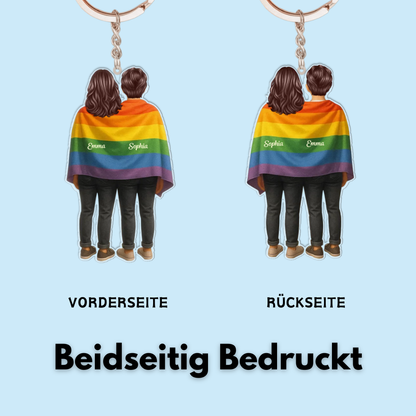 Regenbogenfahne-Personalisierter Schlüsselanhänger mit 2 Figuren für LGBT-Paar
