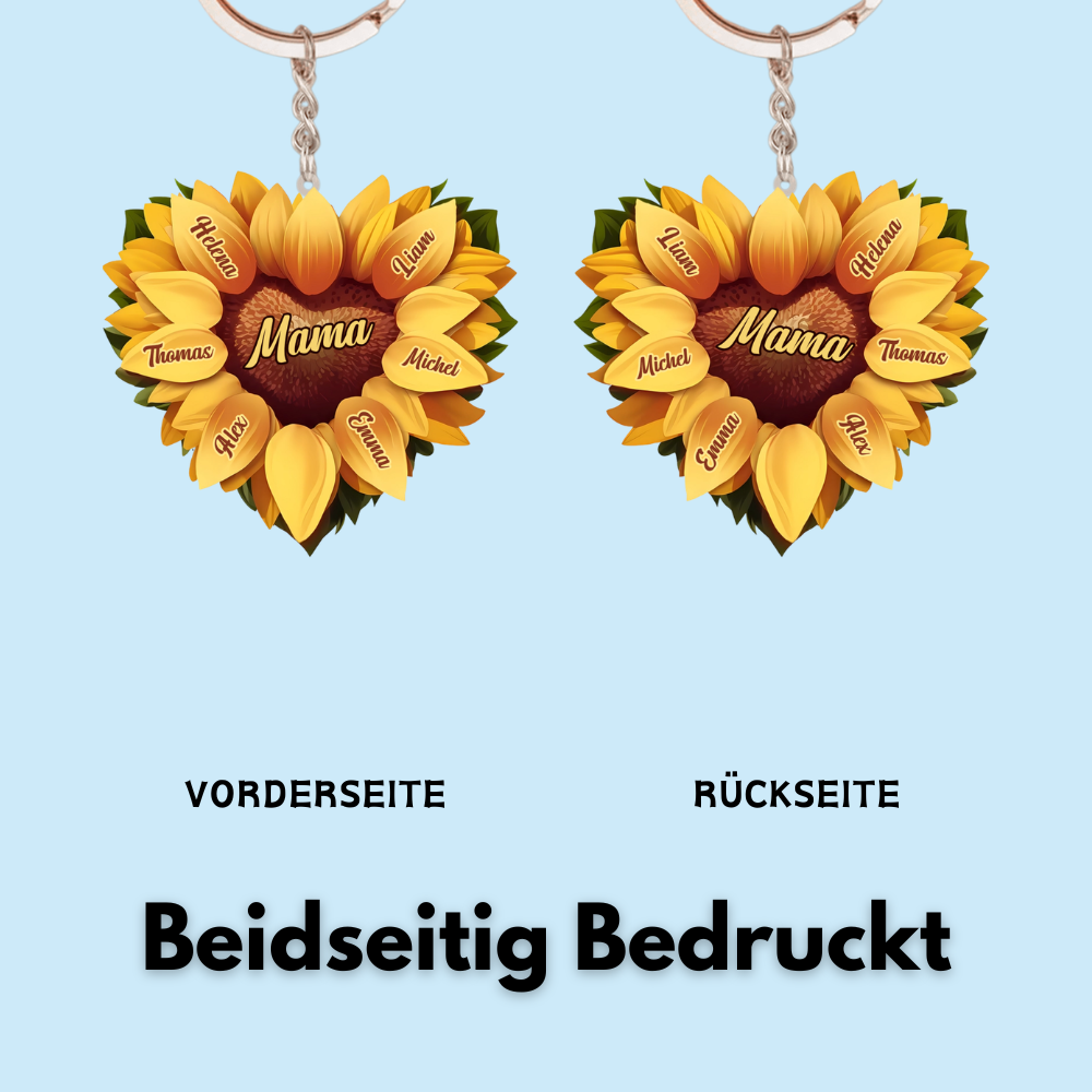 Sonnenblume in Herzform-Personalisierter Acryl-Schlüsselanhänger für Mama und Oma